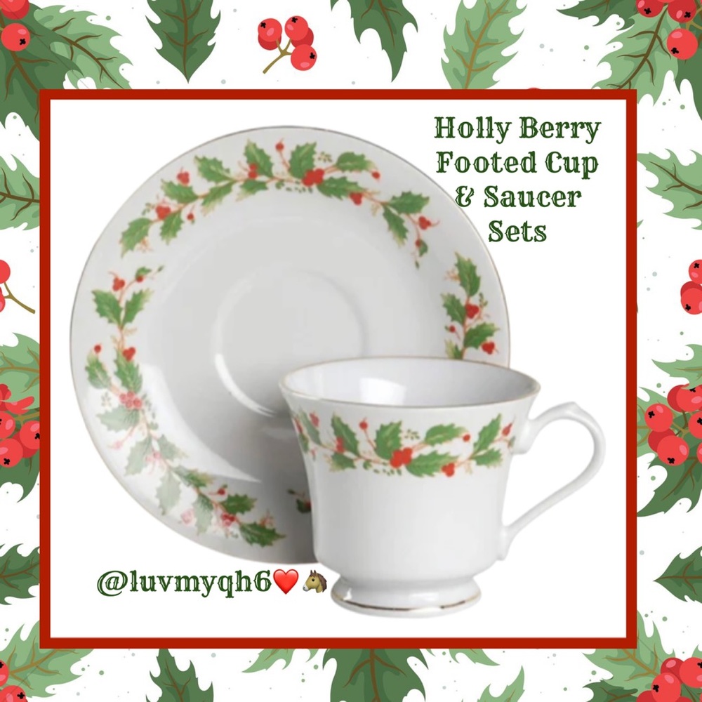 CHINA PEARL Christmas Footed Cup & Saucer Set